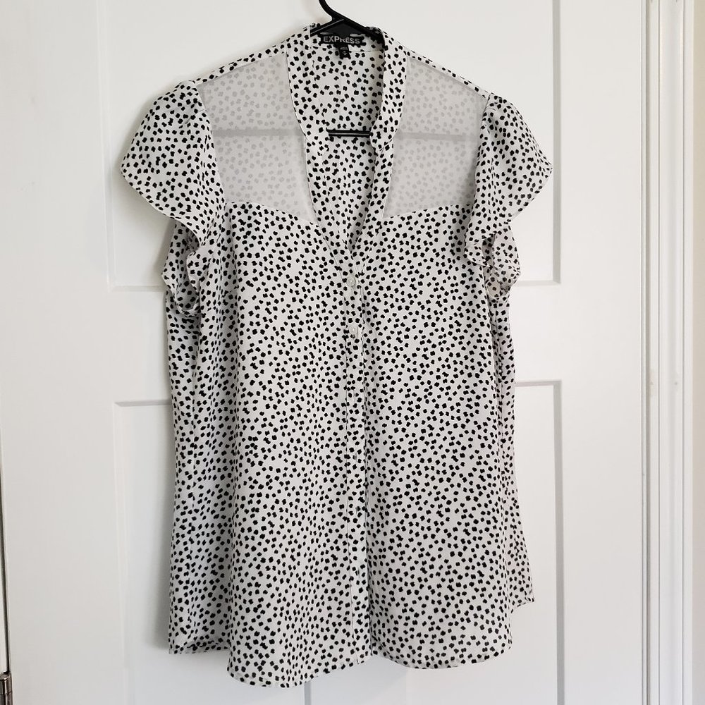 Express, White w/black spots, short sleeve, M
